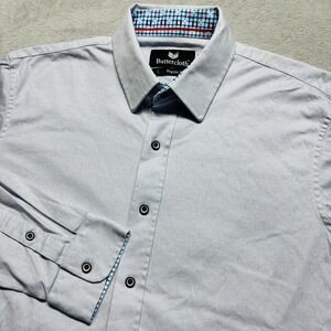 Butter Cloth Shirt‎ Mens L Blue Regular Fit Stretch Flip Cuff Button Up Casual